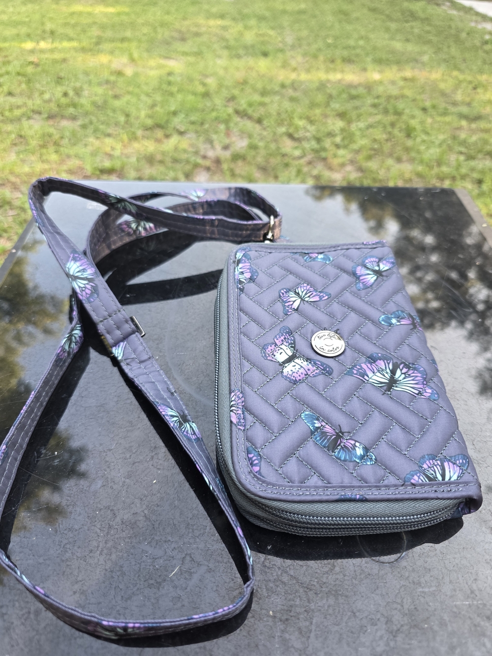 lug Quilted Butterfly Crossbody Wallet - Purple with Blue Accents